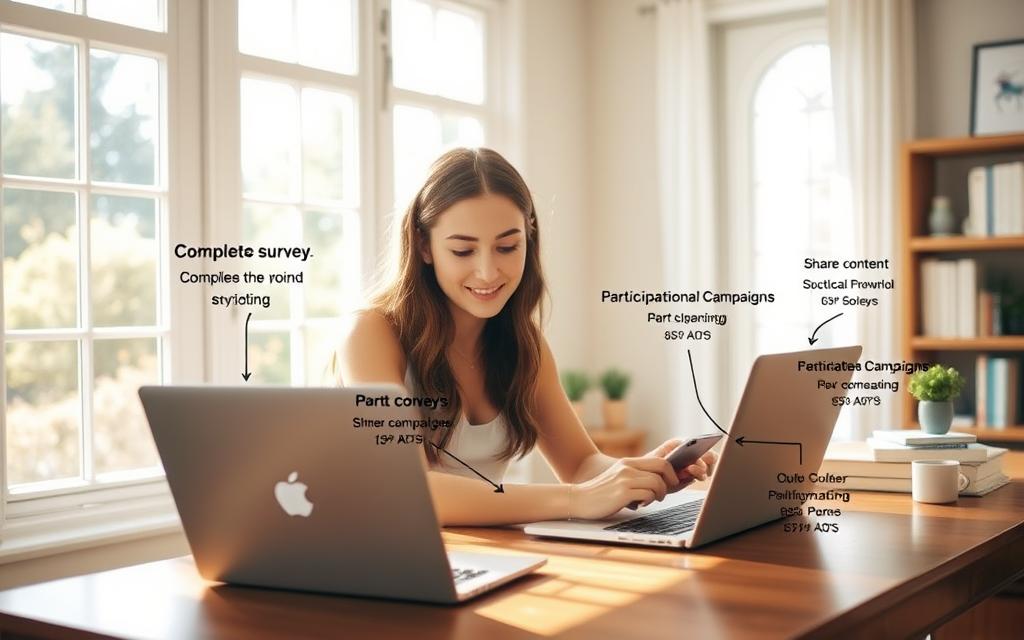 A sun-dappled home office, where a young woman sits at a wooden desk, laptop open before her. She leans in, focused, as she navigates the Shein app, exploring the various ways to earn points - completing surveys, sharing content, and participating in promotional campaigns. Soft natural light filters through large windows, casting a warm glow and a sense of productivity. The overall atmosphere is one of diligence and digital engagement, reflecting the steps one can take to build up Shein rewards. A sun-dappled home office, where a young woman sits at a wooden desk, laptop open before her. She leans in, focused, as she navigates the Shein app, exploring the various ways to earn points - completing surveys, sharing content, and participating in promotional campaigns. Soft natural light filters through large windows, casting a warm glow and a sense of productivity. The overall atmosphere is one of diligence and digital engagement, reflecting the steps one can take to build up Shein rewards.